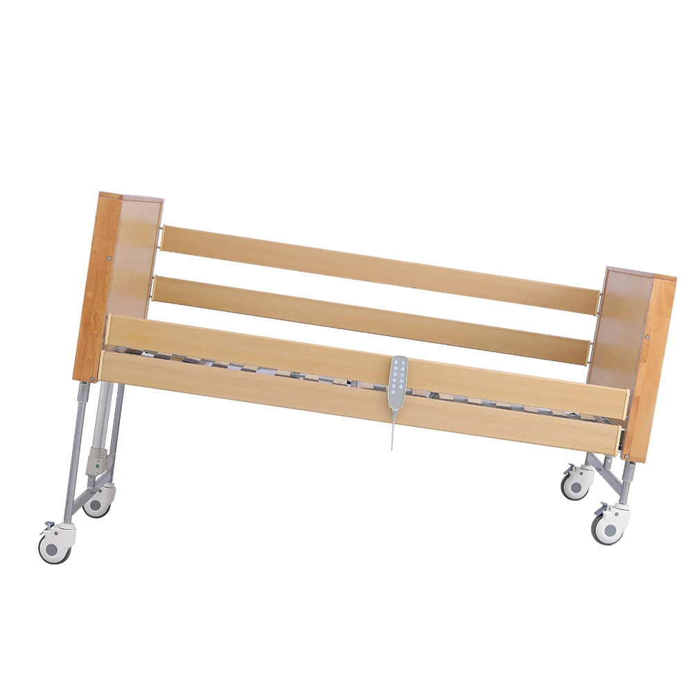 Wood Headboard Three Function Electric Hospital Bed - Iron Rail Adjustable Bed with Training Stand Attachment 5