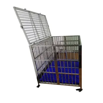 Stainless Steel Dog Cage on Lockable Wheels with Mat and Tray Heavy Duty Indoor Outdoor Dog Kennel Crate Playpen and Carrier
