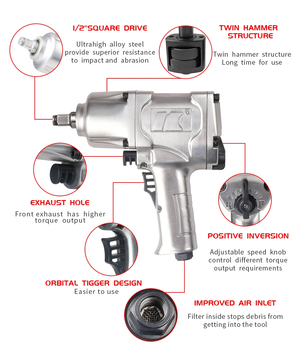 Good Quality Pneumatic Tools 7200rpm High Torque Impact Wrench Twin ...