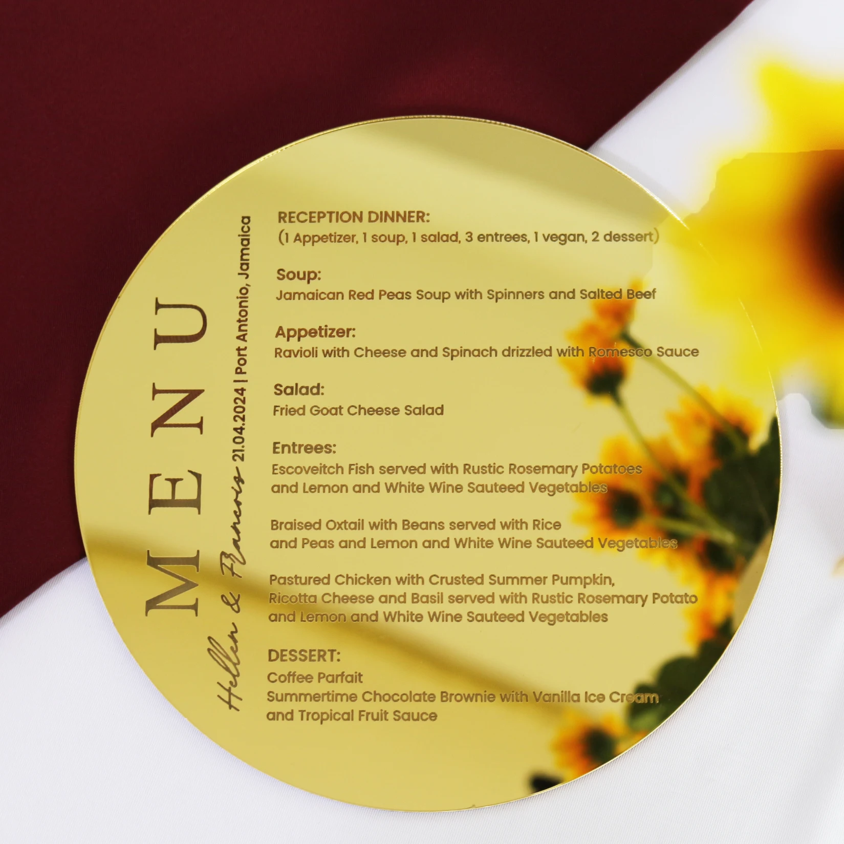 Engraved Mirror Gold Round Wedding Place Card Size Luxury Gold Mirror Wedding  Place Cards Laser Cut Names CNSP003 Acrylic Name Cards, image size:1649x1648