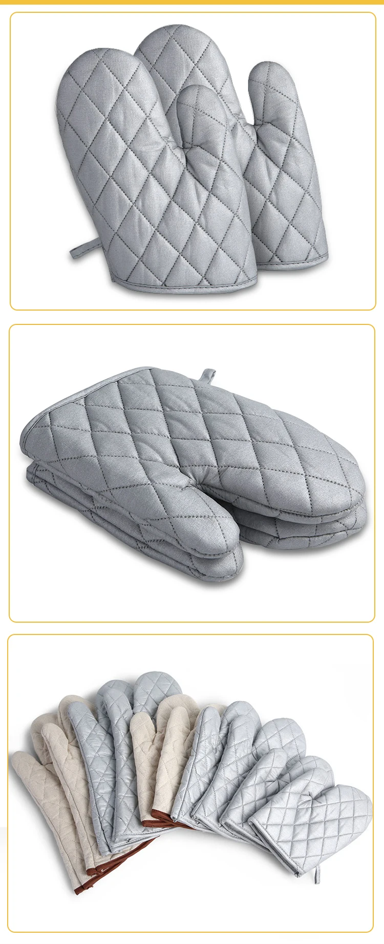 Wholesale Price Kitchen Oven Mitts Microwave Double Thickened Large Oven Mitt Silver Silicone