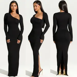 Women's Formal Evening Gowns Elegant Diamond Sparkly Cashmere One Shoulder Maxi Dresses Sexy Long Sleeve High Split Party Dress