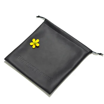 Drawstring Pocket Small Soft Storage Bag Custom Leather PU Book Packing Bag with Custom Embossed logo