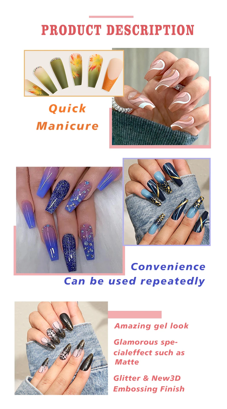 Wholesale Fashion Acrylic Press On Nails Handmade Luxury Bling Press On