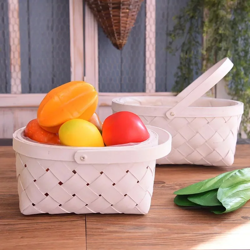 Chinese Rustic Style Weaving Picnic  Basket with Handle Home Decor Hanging Wall Basket Wedding Gift Storage Basket