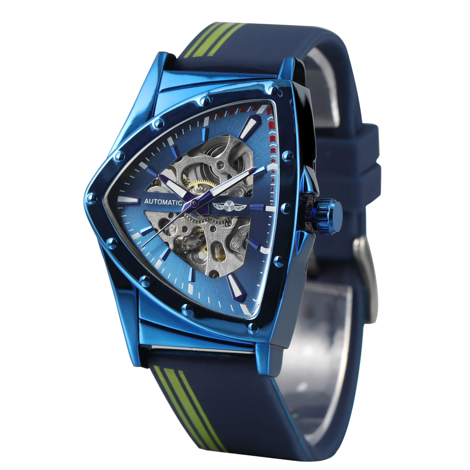 Winner Triangle Blue Skeleton Mechanical Watch