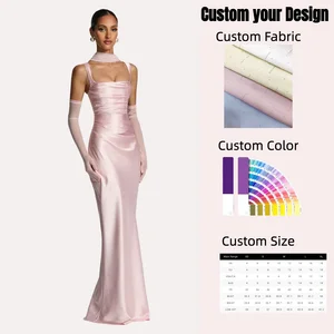 Custom Women's Satin Elegance Bodycon Evening Dresses High Quality Straps Slim Fit Party Sexy Square Collar Summer Dresses