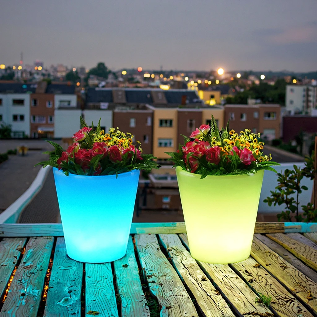 Outdoor Garden Lights Rechargeable Led Luminous Mushroom Plastic Magic RGB Light up Flower Pots Planters