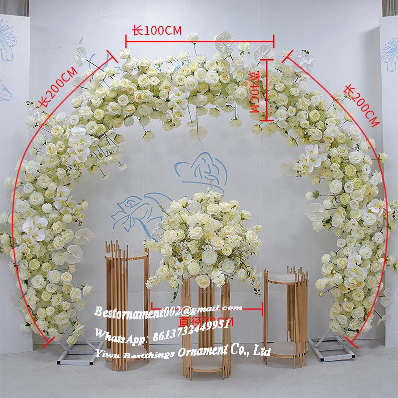 Silk White Rose Wedding Flowers Artificial Runner Arrangement Wedding Centerpiece Hydrangea Artificial Flower Row