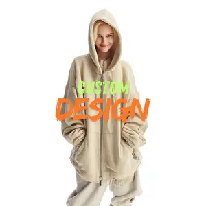 Customizable Women's Streetwear Jacket - Solid Color Relaxed Fit, Zip-Up Hoodie Design for Daily Casual Activities