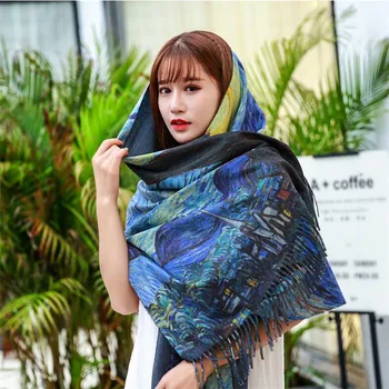 Zipeiwin wholesale price starry night design oil painting 100% polyester cashmere scarf with good price