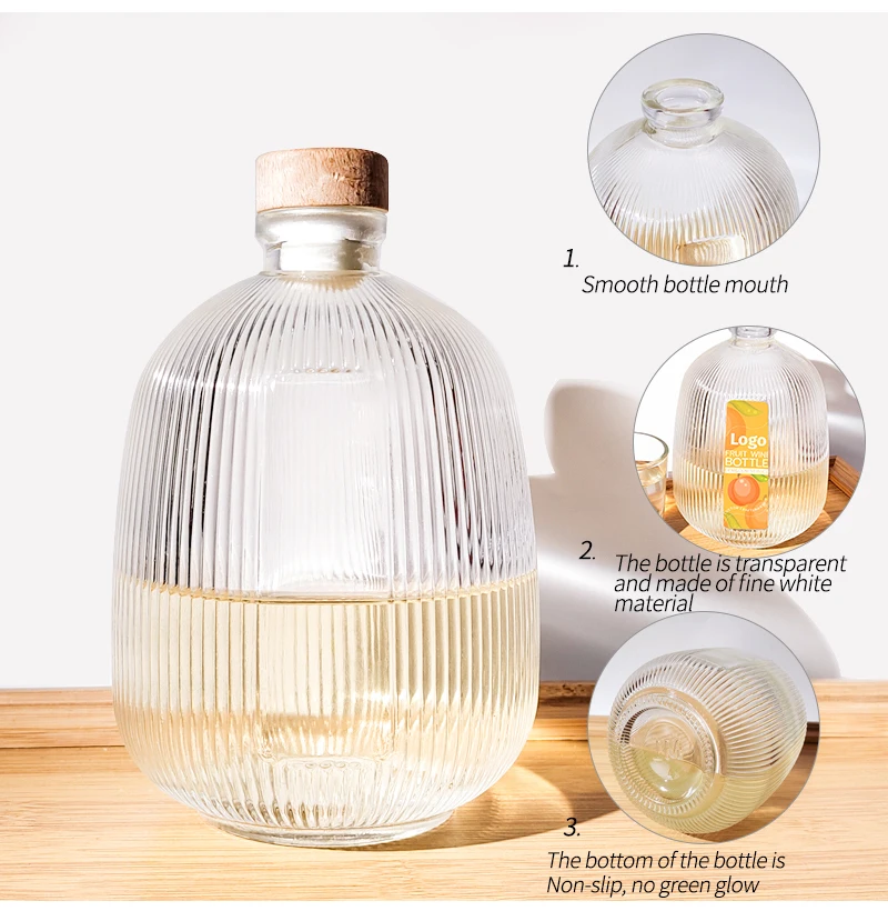 Round Cute Beverage Alcoholic Drink 500ml Vertical Stripes Glass Bottle