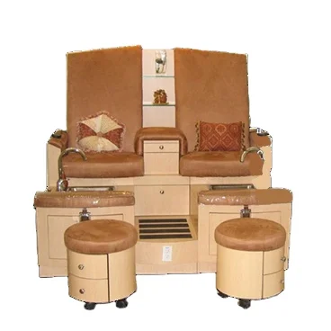 Classic Wooden Nail Salon Furniture Sets Drain Pump for Double Pedicure Station/Bench