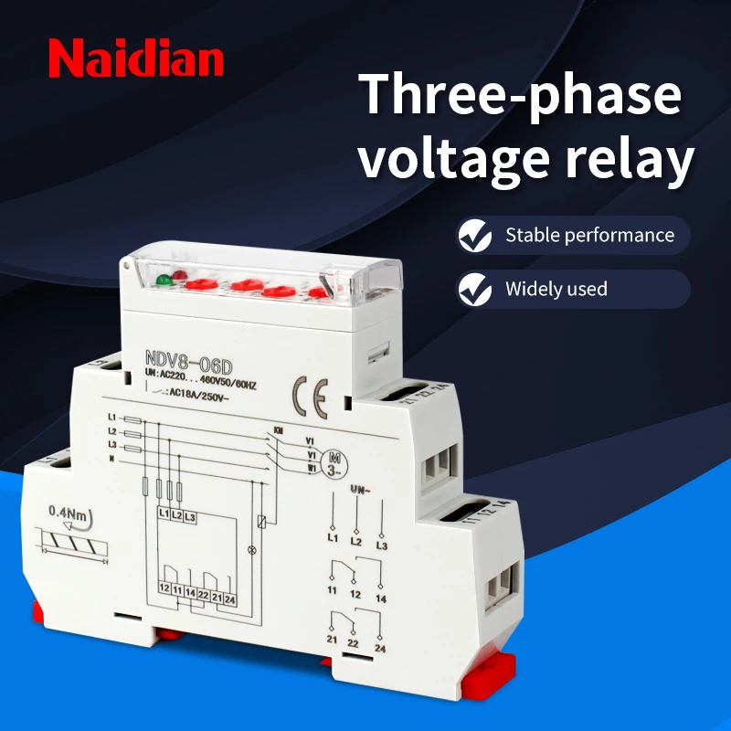 NDV8 Series Din Rail Install 3 Phase Voltage Relay NDV8-05 220V-460V ...