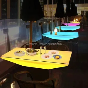 Modern Design Plastic Luminous Dining Room Table Lighting Restaurant Table With Metal Base for Wedding