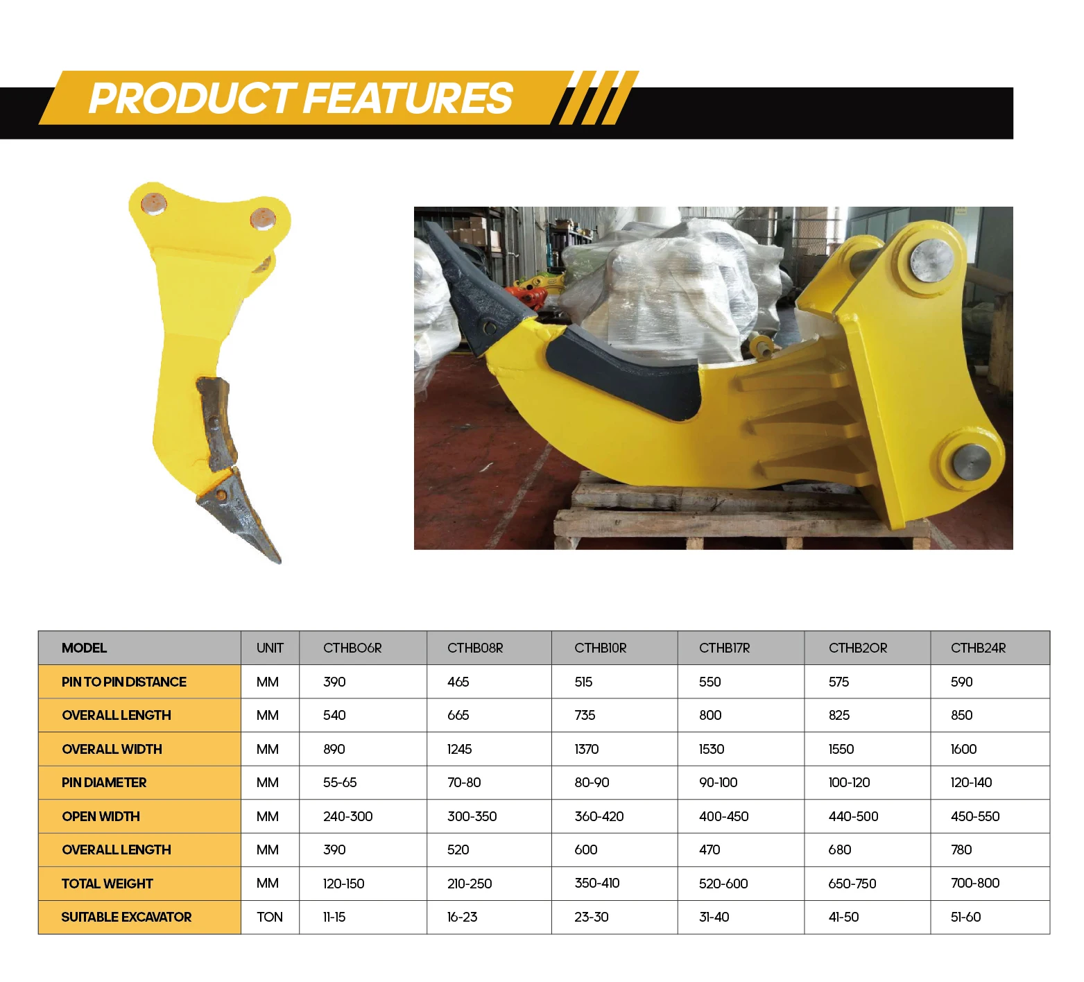 YICHEN Excavator Attachments 23-3- Ton Ripper for Excavator With Single Type Ripper for hyundai Excavator details