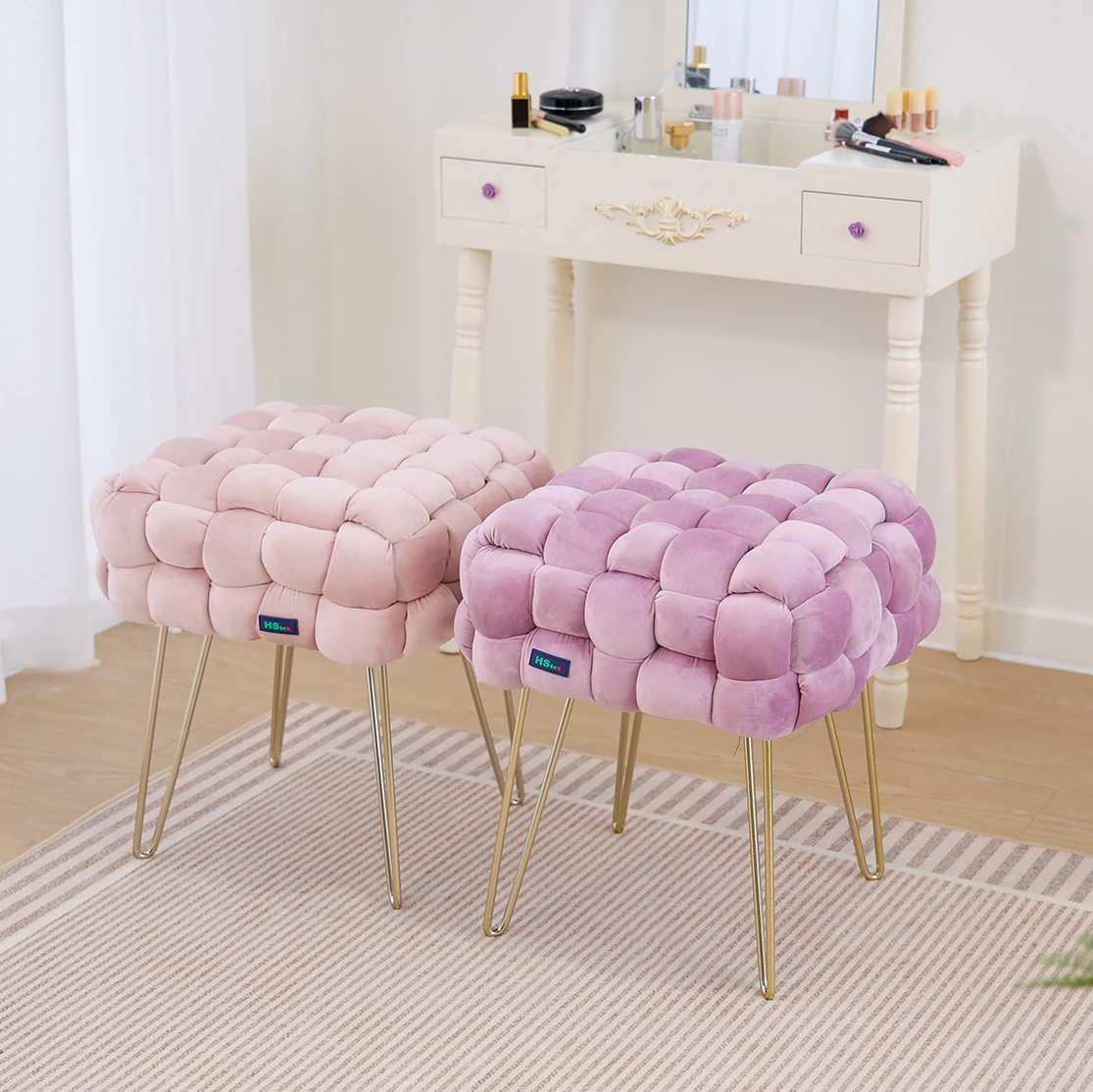 New Design Footstool Ottoman Stool With Gold Legs Footrest