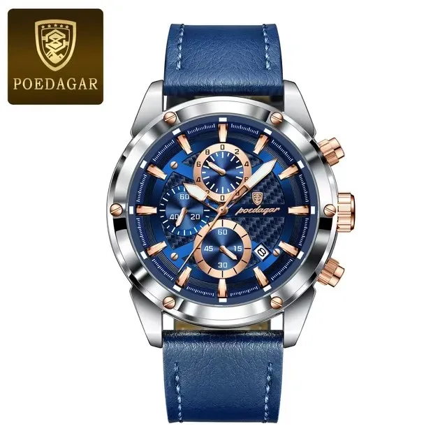 POEDAGAR 860 Fashion Classic Genuine Leather Band Clock Hardlex Dial Window Material Men aperçu 8