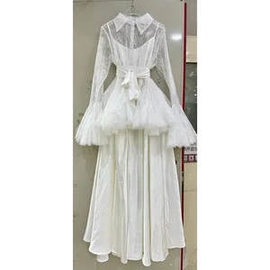 Factory Wholesale French Style Lace Dress Women Spring Autumn Flare Sleeve Lace Long A-Line Ruffles Socialite Elegant Party