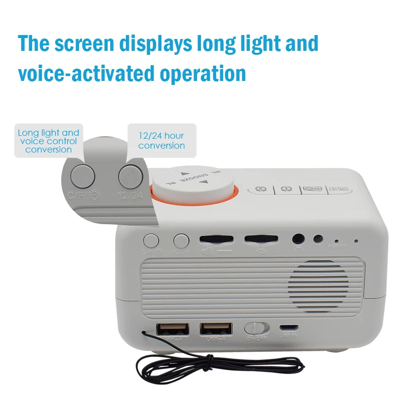 OEM Custom Digital White Noise Sleep Trainer FM Radio Rechargeable LED Display Adjustable Light Kids Elder Factory Alarm Clock
