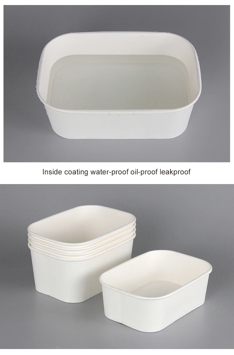 500ml 750ml 1000ml 1300ml Take Away Disposable Rectangular Square Kraft Paper Bowl With PET Lid For Salad supplier