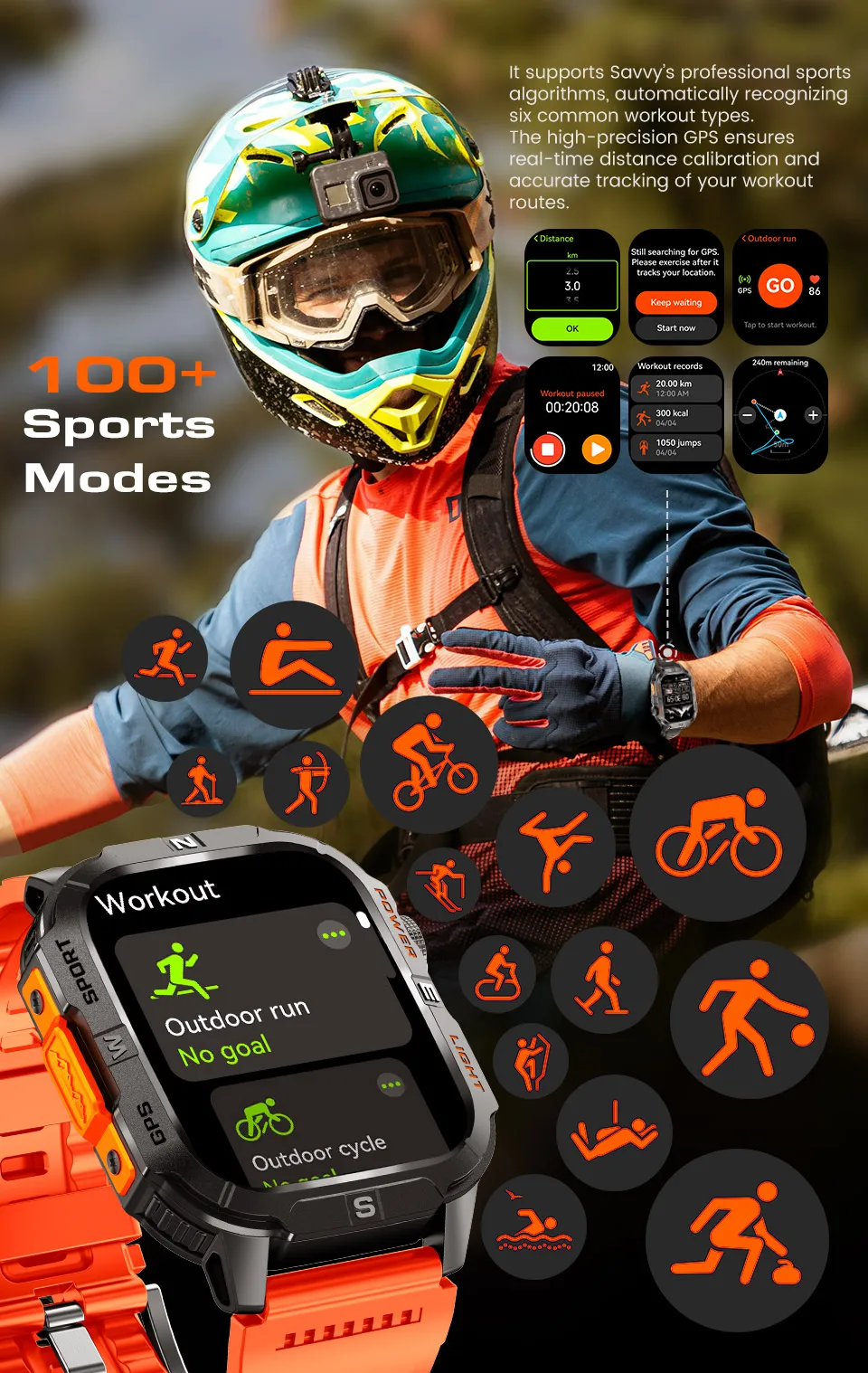 Gth3 Sports Gps Smart Watch With Flashlight 2.01inch Screen 540mah Battery Ip68 Waterproof Bt Call Heart Rate Men Smartwatch - Buy Gps Smart Watch smart Watch With Flashlight relojes Smart Watch For Men