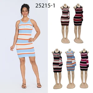 Wholesale New Summer Sleeveless Tight Casual Women Striped Contrast Short Fashion Dress