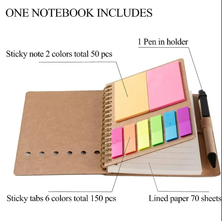Custom Logo Sticky Notes Kraft Paper Cover Mini Notebook Note Pads with Pen
