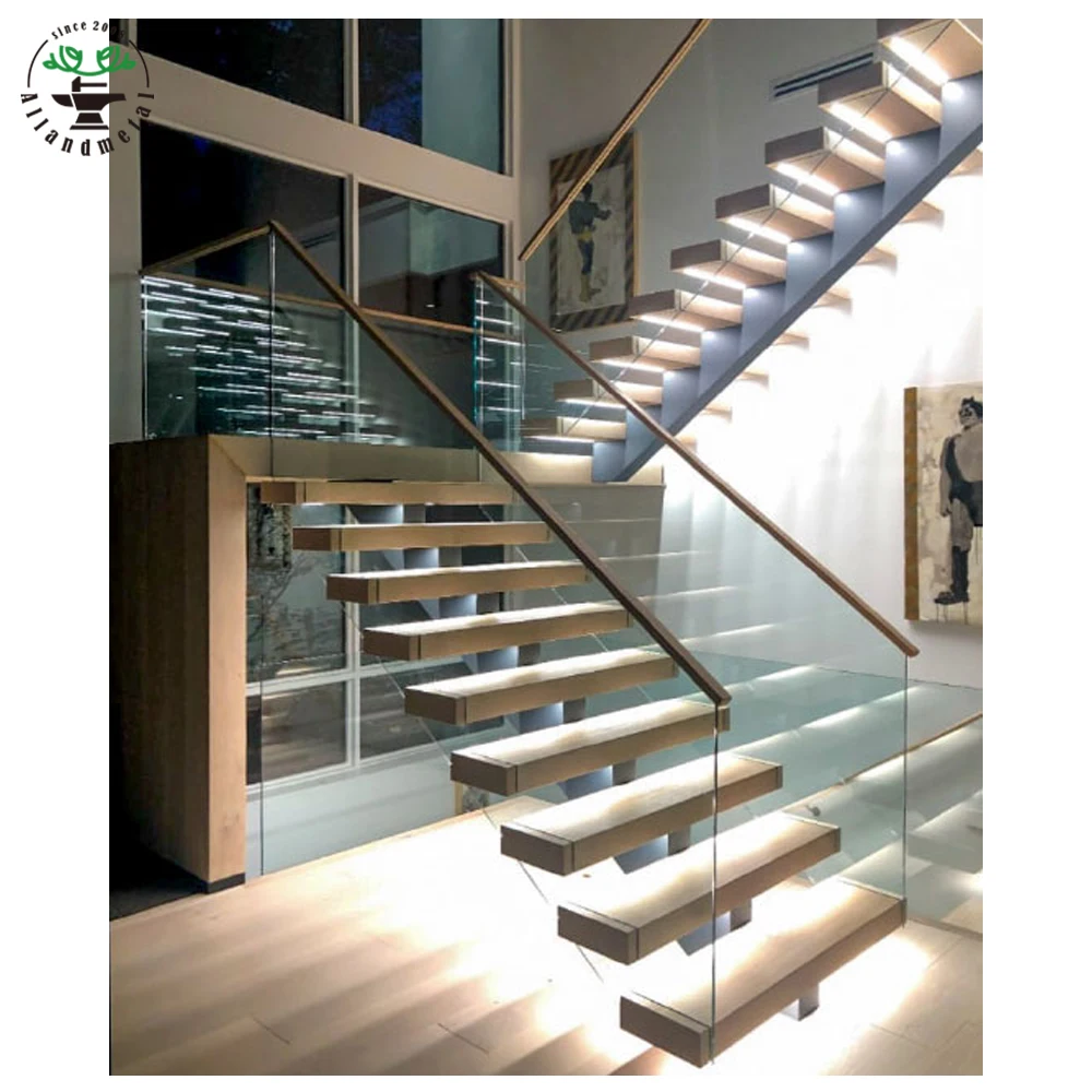 Fabricated LED Stairs Galvanized Mono Strigner Stair Cases with Led Strip Light Under Steps