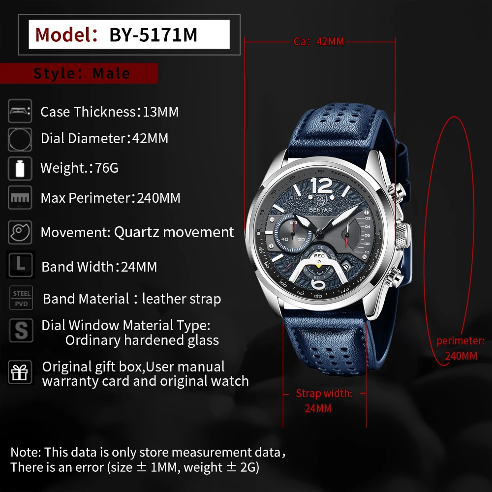 BY BENYAR Orologio Automatico Uomo Fashion Analogico Impermeabile