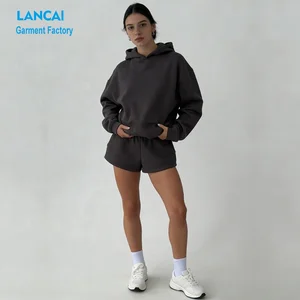 Custom Made Women Loungewear Sweatsuits Relaxed Fit Cozy 60% Cotton 40% Polyester Hoodie and Shorts Set Unisex