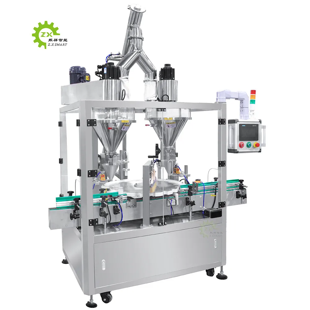 ZXSMART Automatic Auger Milk Protein Powder Seasoning Filler Bottle Vacuum Filling Machine Cheese Powder With Conveyor Feeder
