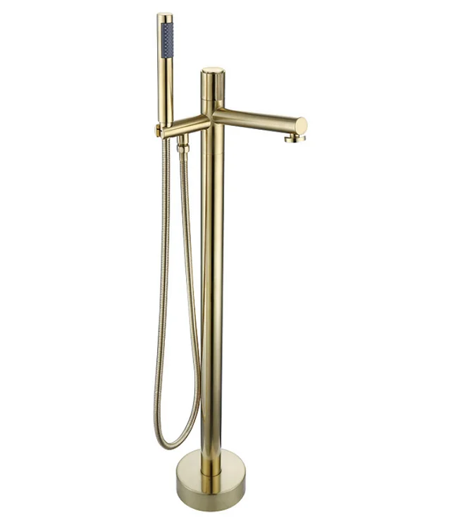 New Design Brass Golden Floor Free Stand Bathtub Faucet With Hand Shower Matte Black freestanding Bath Shower Faucet