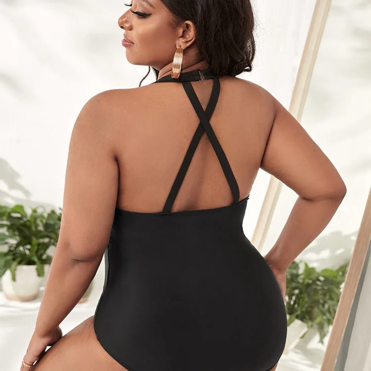 2022 New Leopard Print Back Cross Sexy Tight Plus Size One Piece Swimsuit