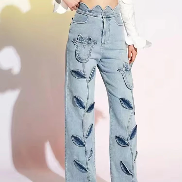 TWOTWINSTYLE Casual Classic Straight Denim Jeans for Women Elegant