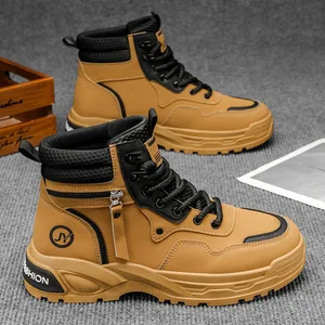 Autumn Men's Korean-style High-top for Boots Artificial PU Thick-soled Breathable Non-slip Casual Outdoor Workwear Boots