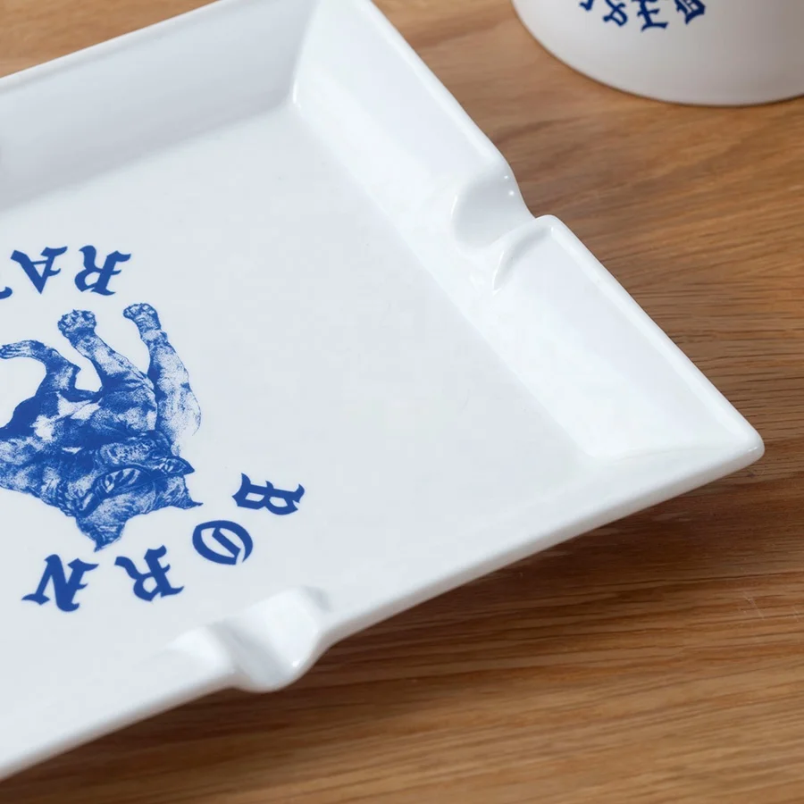 Rectangle White Cigar Cigarette Custom logo Porcelain Stoneware Hotel Office Ash Tray Wholesale Handmade Ceramic Ashtray