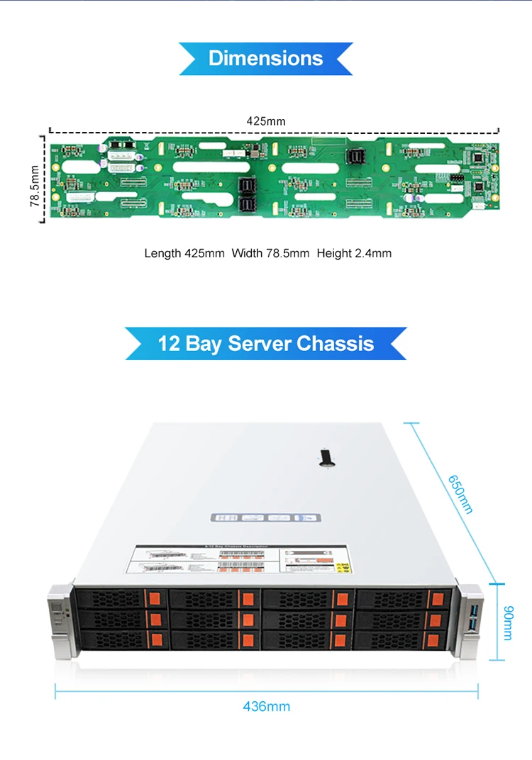 2U 12-bay Rackmount Chassis with Straight-through Backplane CC3K12-12S