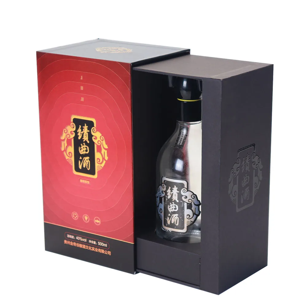 Unique Design Custom Paper Single Bottle Wine Box Packaging Pull-Out Type Rigid Box Vodka Whiskey 1 Pack Packaging Gift Box JC