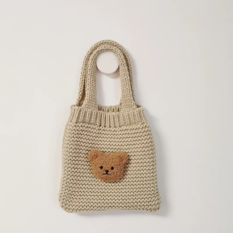 1pc Green Heart Shaped Teddy Bear Design Knitted Crochet Hollow Out  Breathable Lightweight Foldable Cute Tote Bag Or Wristlet For Girls, Women  In Four Seasons, Work, School, Vacation, Etc.