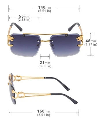 Rimless Sunglasses Square Fashion Shades Tinted Lens Metal Frameless Rectangle Y2K Glasses UV400