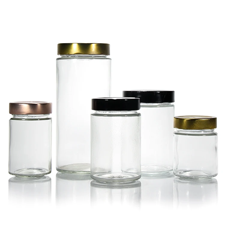 黒色の金属製の蓋付きガラス瓶、100ml、140ml、180ml、200ml、220ml