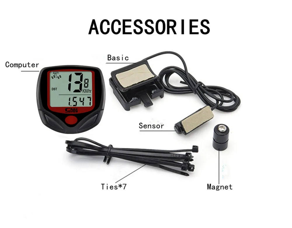 Велосипедный Проводной Водонепроницаемый одометр Sunding, велосипедный измеритель скорости, датчик миль/ч, для улицы и помещений, защита от дождя