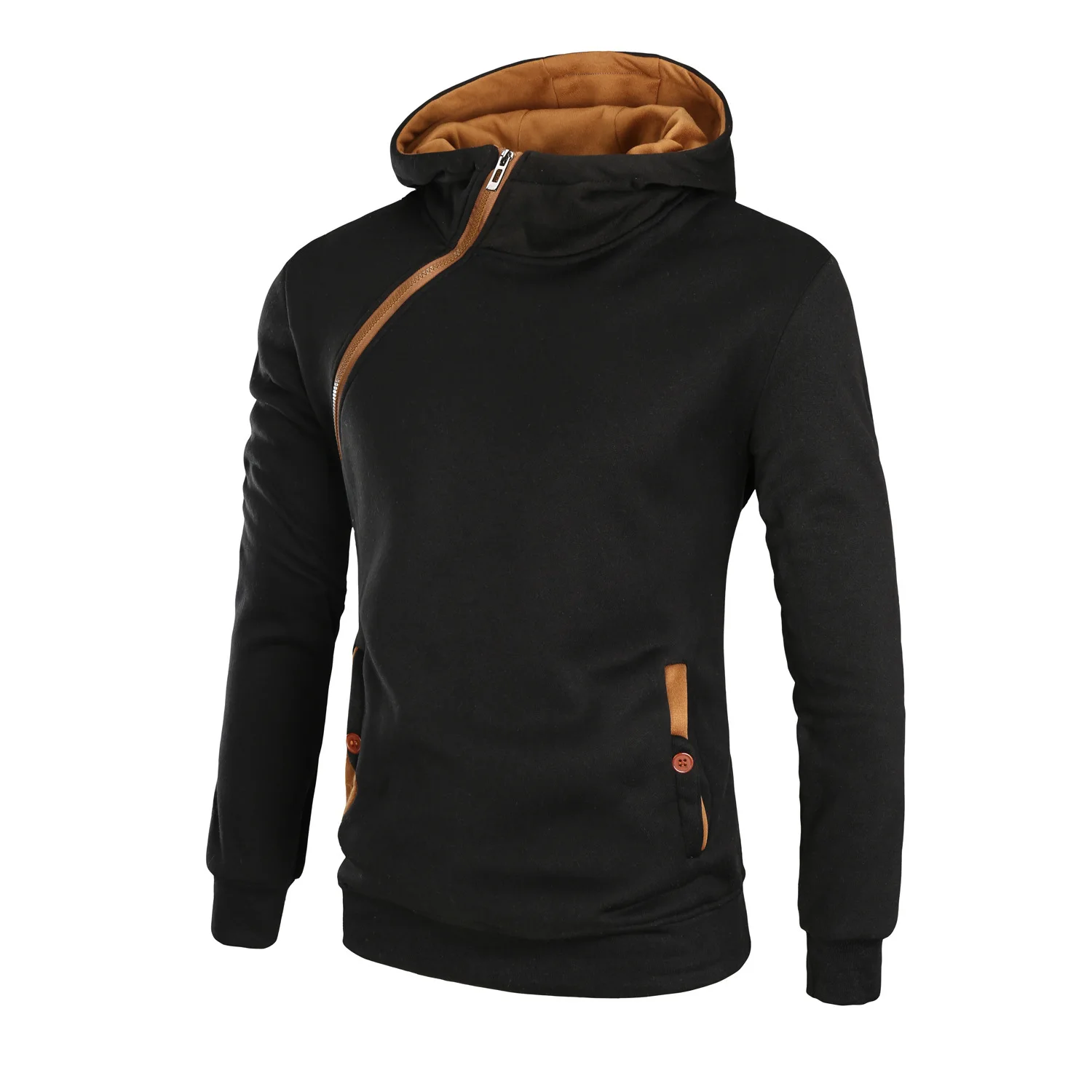 Winter Custom logo Oblique Half Zipper Hoodies Casual Sweatshirt