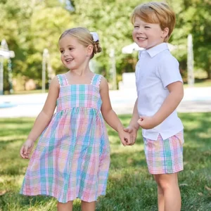 ODM/OEM 100% Cotton Woven Fabric Plaid Girl Princess Halter Dress for Summer in 2026