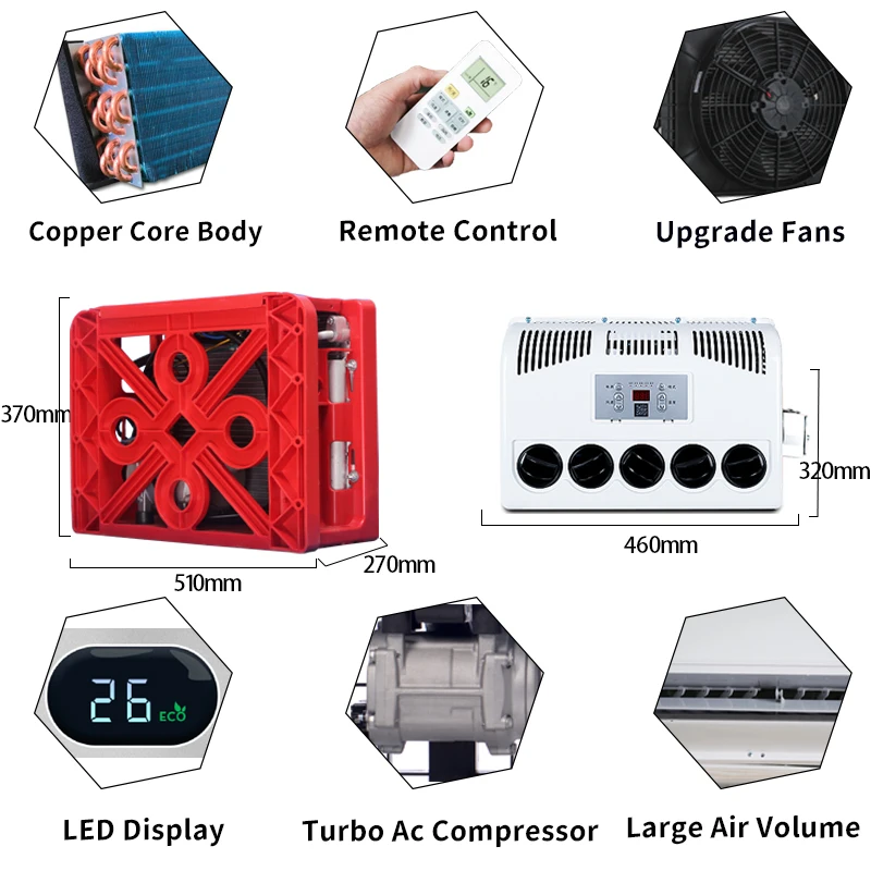 Electric Parking Cooler Truck 12v 24v Battery Powered Air Conditioning