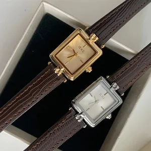 IEKE INS High-end Luxury Retro Medieval Square Watch for Women Niche Design Quartz Ladies Genuine Leather lady Watch Logo Custom