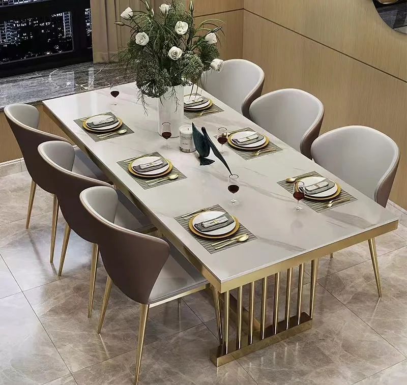 Bright Slate Light Luxury Modern Minimalist Dining Table Marble Top And ...
