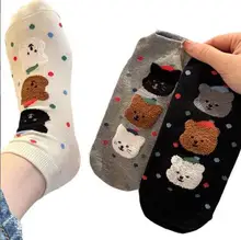 Fashion Cute Cartoon Bear Short Women Ankle Socks Custom Cotton Socks for Women Breathable