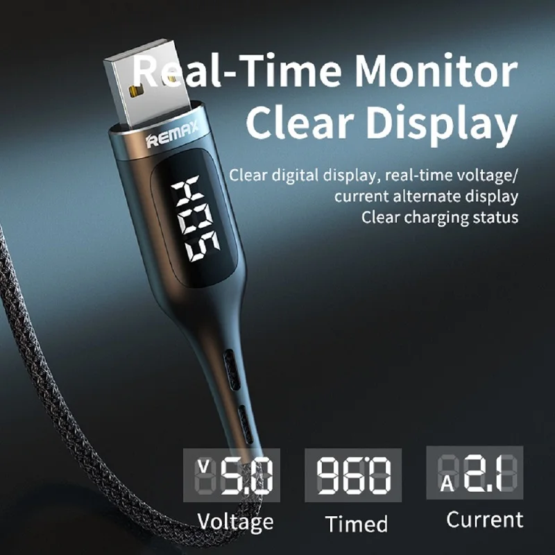 Remax RC-096 ультра-прозрачная Usb электроэнергии Дисплей смарт Кнопка type-c для быстрой с автоматическим отключением молнии металлический корпус кабель для передачи данных
